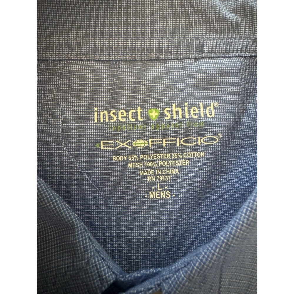 ExOfficio Insect Shield Fishing Hiking Shirt Men’s Large Blue Vented Travel - Picture 3 of 15